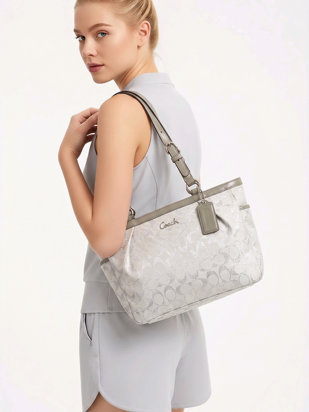 Coach Silver Signature Tote Bag